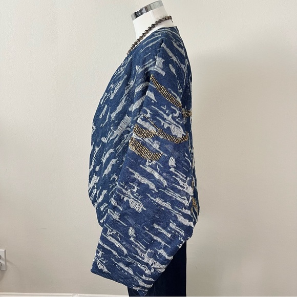 NWT Zara Beaded Denim-Effect Quilted Kimono Jacket Blue Boho Women’s Size M/L - Picture 7 of 11